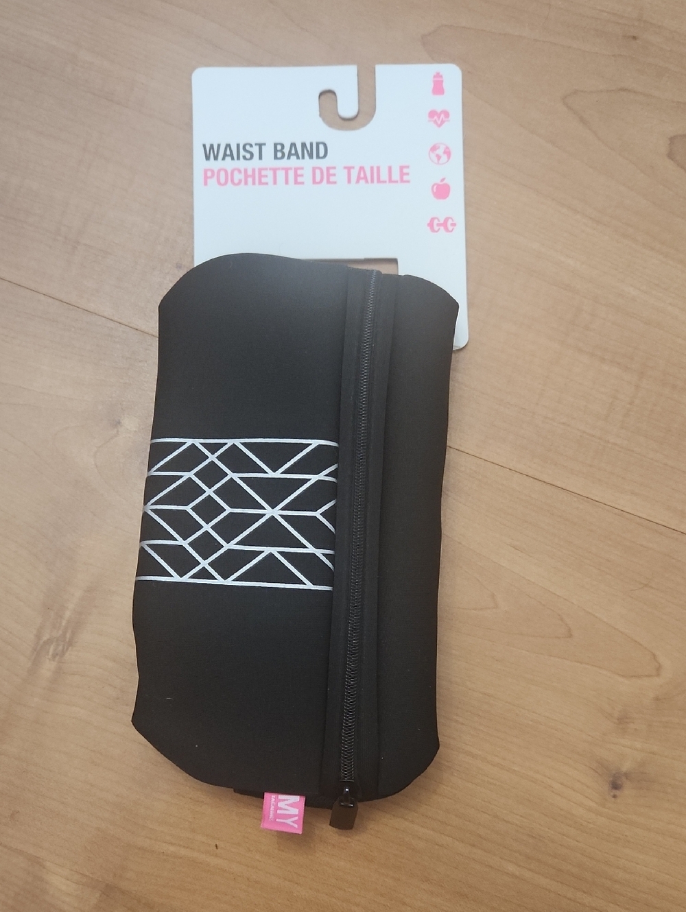 Black Waist Band Pouch with Geometric Detail